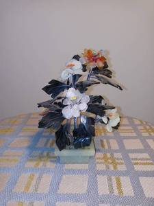 lot 2044 image: Vintage Glass Chinese Jade Blossom Tree In Excellent Condition