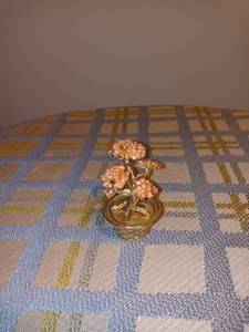 lot 2046 image: Nice Vintage Miniature Metal Bonsai Tree With Pink Stones For Leaves