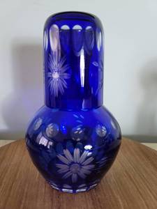 lot 2088 image: Bohemian Cobalt Clear to Cut Crystal Decanter and Scotch Glass