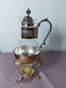 lot 2104 image: Vintage 4 Piece Silver Plated Carafe CoffeeTea Pot with Stand and Candle Warmer