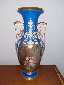 lot 2018 image: Beautiful Gilded Tall Vase With Kids Playing Music in the Woods