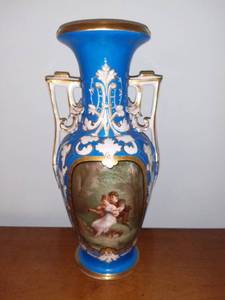 lot 2019 image: Beautiful Gilded Tall Vase With Kids Playing Music in the Woods