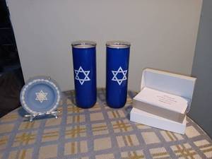 lot 2026 image: A Pair Of Yahrzeit Candles With Two Boxes Of Thank You Cards