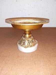 lot 8065 image: Vintage Metal Soap Dish With Marble Base