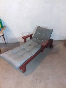 lot 8138 image: Vintage Red Wood Chaise Lounge