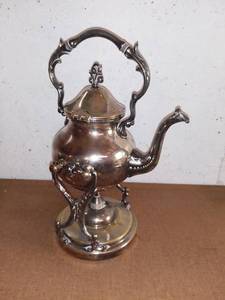 lot 8158 image: Ornate Antique Tipping Teapot With Warmer Stand