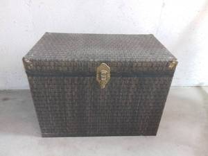 lot 8162 image: Wicker Trunk With Brass Corners and Clasp