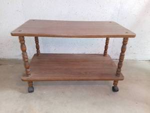 lot 8163 image: Wood Rolling CartTV Stand