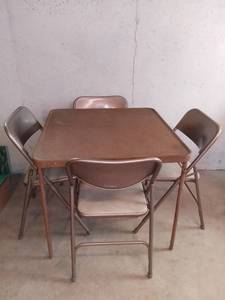 lot 8177 image: Vintage Samsonite Folding Card Table and 4 Chairs