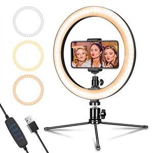 lot 88773 image: LED Ring Light 10 with Tripod Stand & Phone Holder for Live Streaming & YouTube Video, Dimmable Desk Makeup Ring Light for Photography, Shooting with 3 Light Modes & 10 Brightness Level