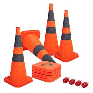 lot 88815 image: Sunnyglade 4-Pack 28 inch Collapsible Traffic Cones with LED Light Multi Purpose Pop up Reflective Safety Cone (Orange x4)
