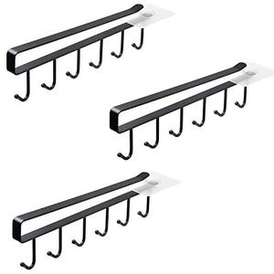lot 88836 image: Alliebe 3 Pack Mug Cups Wine Glasses Storage Hooks Kitchen Utensil Ties Belts and Scarf Hanging Hook Rack Holder Under Cabinet Closet Without Drilling (Black)