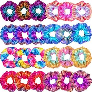 lot 88839 image: Tatuo 24 Pieces Shiny Metallic Scrunchies Hair Scrunchies Elastic Hair Bands Scrunchy Hair Ties Ropes for Women or Girls Hair Accessories, Large (Rainbow Colors)