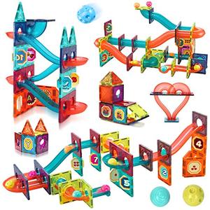 lot 90821 image: BeebeeRun 90 Piece 3D Magnetic Building Tiles,Marble Runs for Kids ,Magnet Toys,Clear Color Magnetic Building Blocks,STEM Learning Educational Playset Gift for Kids Ages 3 4 5 6 7 8 Years Old