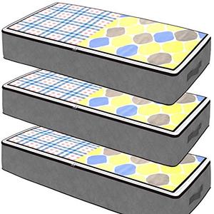 lot 90824 image: SGHUO 3 Pack Underbed Storage Bags Organizer Container for Clothing Blankets Comforters Organizer with Clear Windows and Reinforced Handles, Grey, 30 x 17 x 6 inches