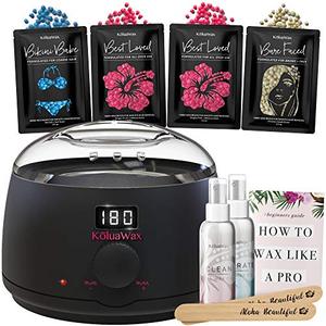 lot 90843 image: Waxing Kit Wax Warmer Hair Removal with Hard Wax Beans. KoluaWax Multiple Formulas Target Different Type of Hair, Eyebrow, Facial, Armpit, Bikini, Brazilian,for Women and Men. 20 Applicators for Home