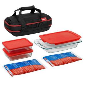 lot 92516 image: Pyrex Portable Easy Grab Double Decker 9 Piece Food Storage Container Set