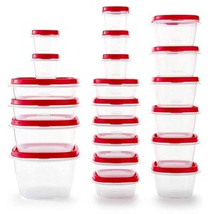 lot 92523 image: Rubbermaid Easy Find Vented Lids Food Storage Containers, Set of 21 (42 Pieces Total), Racer Red 42 Piece