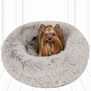 lot 95830 image: Friends Forever Coco Cat Bed, Faux Fur Dog Beds for Medium Small Dogs - Self Warming Indoor Round Pillow Cuddler, Small, Grey