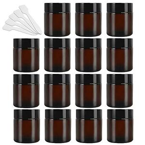 lot 95838 image: Betrome 4 oz Amber Glass Jars 15 Pack,Round Empty Cosmetic Containers, Face Lotion Cream Storage Jars with White Inner Liners and Black Lids