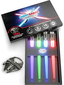 lot 95855 image: Lightsaber Chopsticks  Star Wars Gifts and Toys for Kids  LED Light Up Reusable Dishwasher Safe Chopstick  Fun Kitchen and Sushi Accessories  Chop Sticks Light Saber  4 PAIRS & FREE BOTTLE OPENER