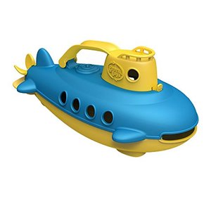 lot 95864 image: Green Toys Submarine in Yellow & blue - BPA Free, Phthalate Free, Bath Toy with Spinning Rear Propeller. Safe Toys for Toddlers, Babies