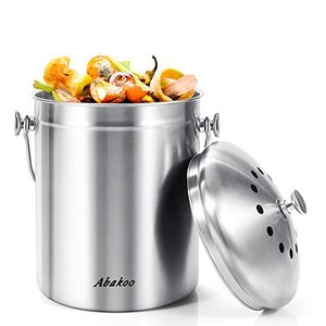 lot 96877 image: Abakoo Stainless Steel Compost Bin - 1.3 Gallon Premium Rust-Resistant Grade 304 Stainless Steel Kitchen Composter - Includes 4 Charcoal Filter, Indoor Countertop Kitchen Recycling Bin Pail
