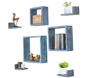 lot 90833 image: COMFIFY FLOATING WOODEN SHELVES, RUSTIC BLUE