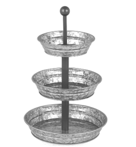 lot 92520 image: 3 Tiered Galvanized Serving Tray - Kitchen Desserts - Rustic Home Decor Platter