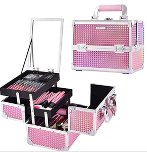 lot 95765 image: Joligrace Makeup Train Case Portable Cosmetic Box Jewelry Organizer Lockable with Keys and Mirror 2-Tier Trays Carrying with Handle Makeup Storage Box - Mermaid Pink