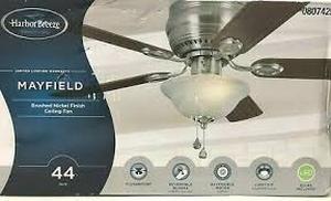 lot 2070 image: Harbor Breeze Mayfield Ceiling Fan with Light Kit 44-in Brushed Nickel Flush Modern