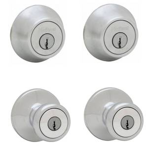lot 2090 image: Kwikset 242 Tylo Entry Knob and Single Cylinder Deadbolt Project Pack in Satin Chrome