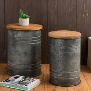 lot 3013 image: Glitzhome Farmhouse Metal Accent Table Storage Stools&nbsp SET OF 2