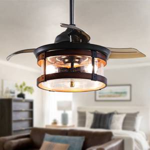 lot 3084 image: Industrial Retractable 3 Blade Ceiling Fan w Light Kit