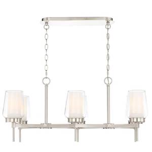 lot 40009 image: Easylite 6-Light Brushed Nickel Chandelier with Clear and White Glass Shades