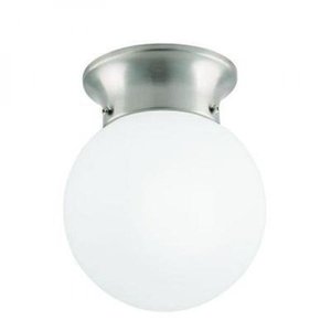 lot 40016 image: 1-Light Globe Brushed Nickel LED Flush Mount