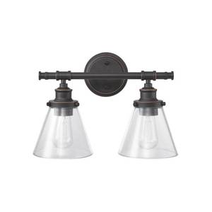 lot 40025 image: Globe Electric Parker 2-Light Oil Rubbed Bronze Vanity Light with Clear Glass Shades ,51444