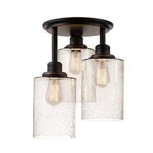 lot 40027 image: Globe Electric Annecy 3-Light Oil-Rubbed Bronze Semi-Flush Mount Ceiling Light, 65904