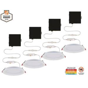 lot 40051 image: Commercial Electric Slim Baffle 4 in. Color Selectable New Construction and Remodel Canless Recessed Integrated LED Kit (4-Pack)