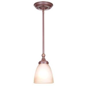 lot 46010 image: Hampton Bay Bristol 1-Light Nutmeg Bronze Mini Pendant with Tea-Stained Glass Shade