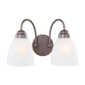 lot 46011 image: Hampton Bay Hamilton 2-Light Oil Rubbed Bronze Vanity Light with Frosted Glass Shades