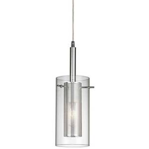 lot 46017 image: Home Decorators Collection Alworth 1-Light Chrome Pendant with Cylinder Inner Mesh Shade and Outer Clear Glass Shade