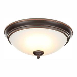 lot 46040 image: Commercial Electric 11 in. 60-Watt Equivalent Oil-Rubbed Bronze Integrated LED Flush Mount with Frosted White Glass Shade
