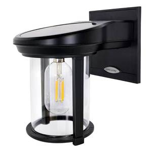 lot 46052 image: GAMA SONIC Solar Coach Lantern 1-Light Black Solar Outdoor Wall Lantern Sconce with Warm White Edison Bulb