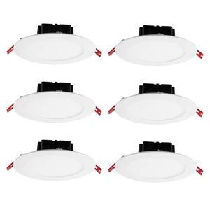 lot 46058 image: Commercial Electric 6 in. White Flush Round Wet Rated LED Integrated Recessed Lighting Kit (6-Pack)