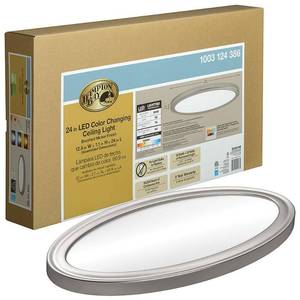 lot 47027 image: Hampton Bay Low Profile 24 in. Oval Brushed Nickel LED Flush Mount Ceiling Light Flat Panel 2200 Lumens 3000K 4000K 5000K Dimmable