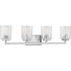 lot 47040 image: Home Decorators Collection Westlyn 4-Light Brushed Nickel Vanity Light with Clear Optic Glass Shades