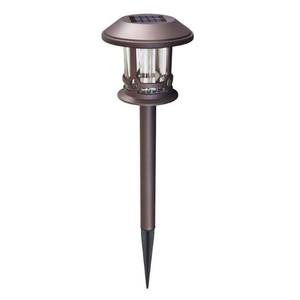 lot 47042 image: Hampton Bay 18 Lumens Solar Golden Bronze Outdoor Integrated LED Pathway Light Warm White (4-Pack)