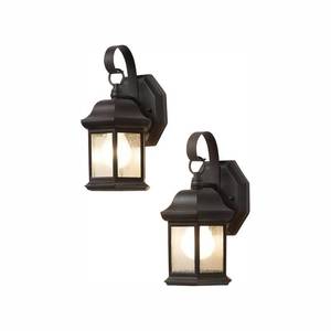 lot 47058 image: Hampton Bay 1-Light Bronze Outdoor Wall Lantern Sconce with Seeded Glass (2-Pack)