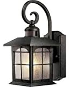 lot 47065 image: Home Decorators Collection Brimfield 220° 1-Light Aged Iron Motion-Sensing Outdoor Wall Lantern Sconce